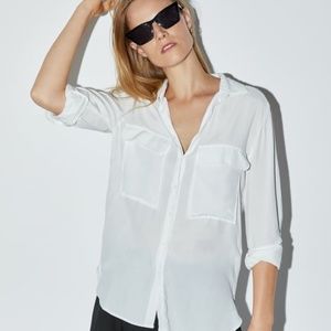 Zara off-white flowy blouse with pockets